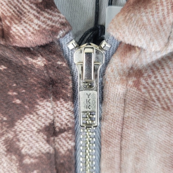 Red Haute Revolve Luxury Loungewear Velvet Watercolor Full Zip Hoodie in Sepia S - Picture 3 of 6